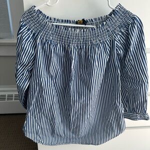 Pre-Owned Polo Ralph Lauren Blue & White Stripe Off Shoulders Tunic Blouse XS